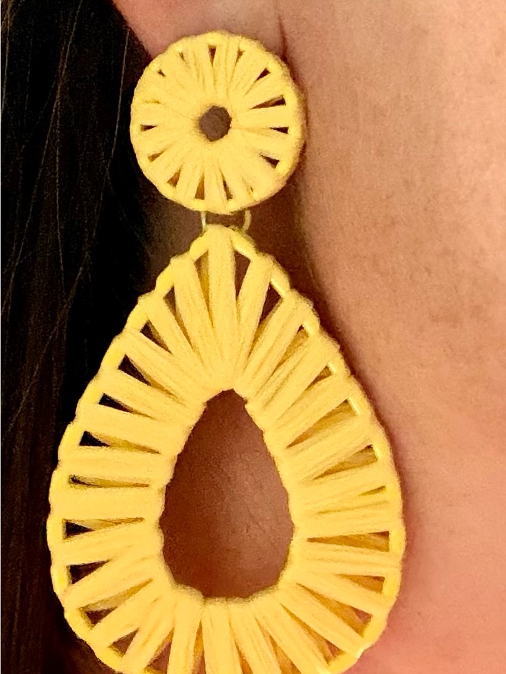 Yellow Woven Teardrop Statement Earrings